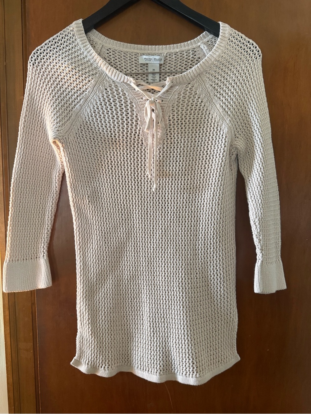 White House Black Market Cream Lace-Up Open Knit Sweater